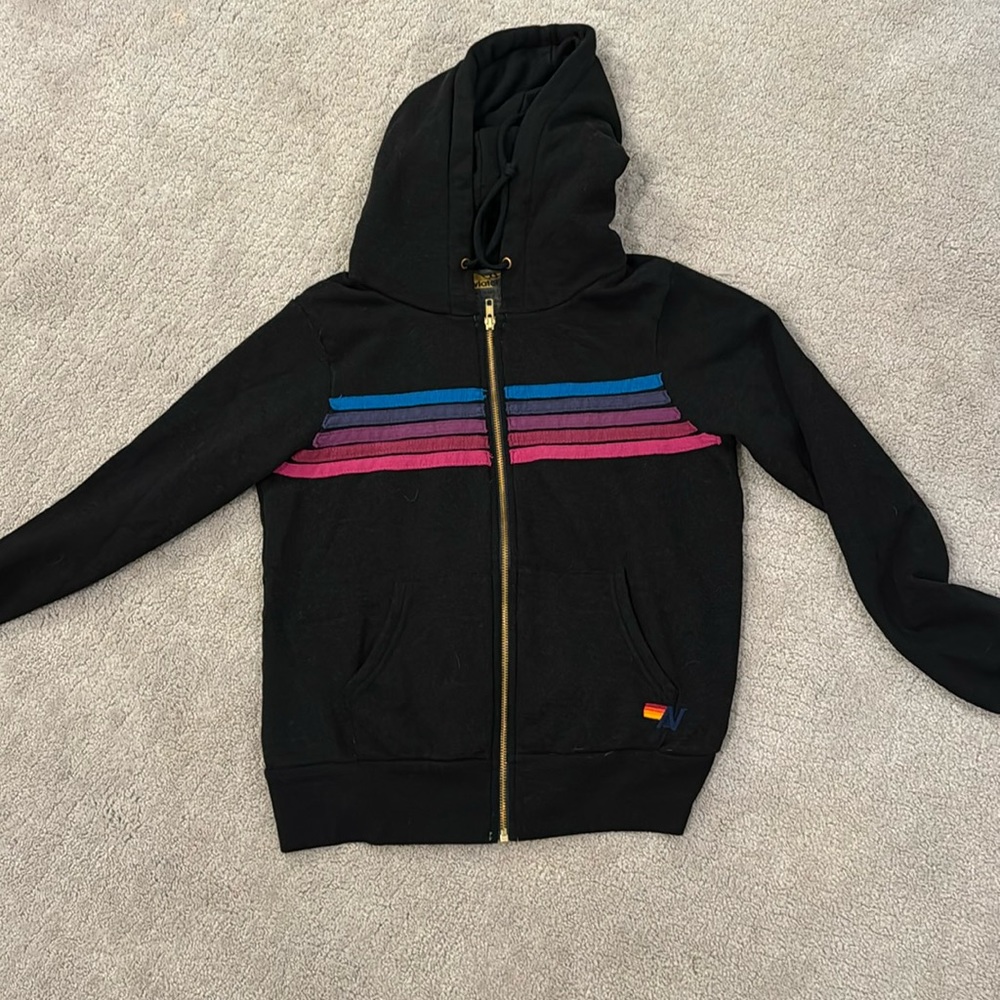 Aviator nation black with purple stripes size xs in excellent condition